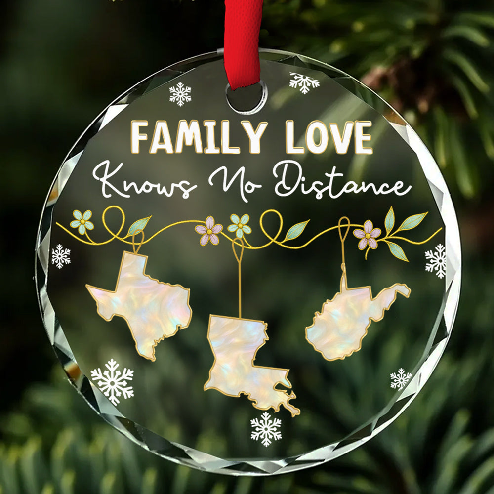 Family Love Knows No Distance Mother Of Pearl - Personalized Custom Glass Ornament