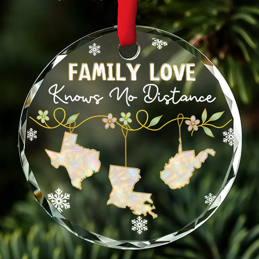 Family Love Knows No Distance Mother Of Pearl - Personalized Custom Glass Ornament