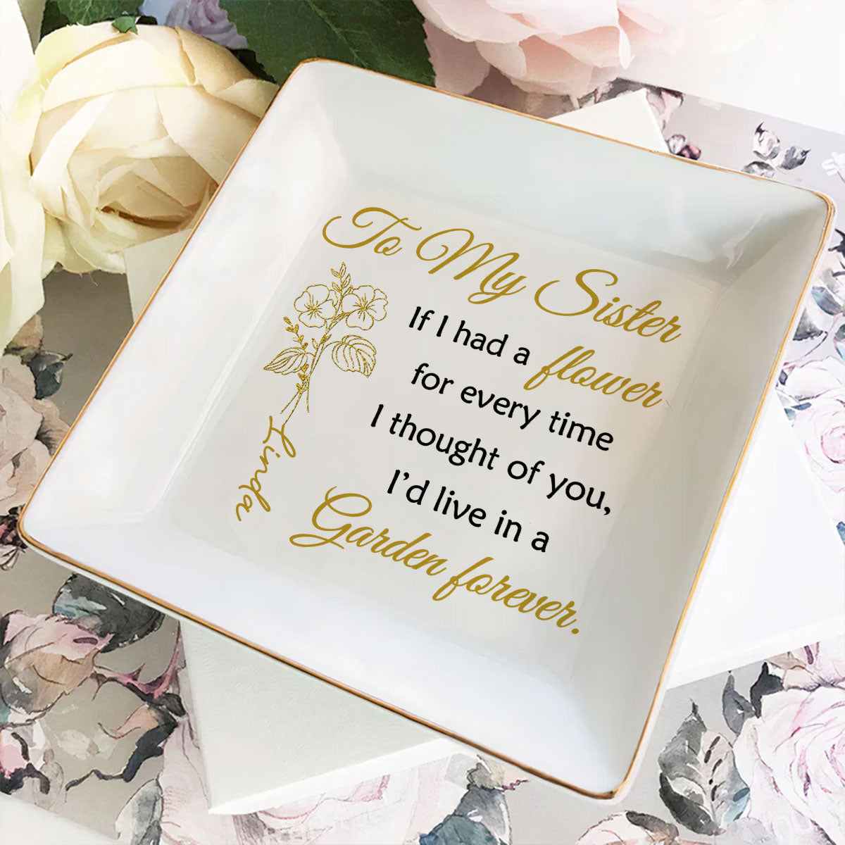 My Love Grows Like Flowers - Personalized Custom Jewelry Dish
