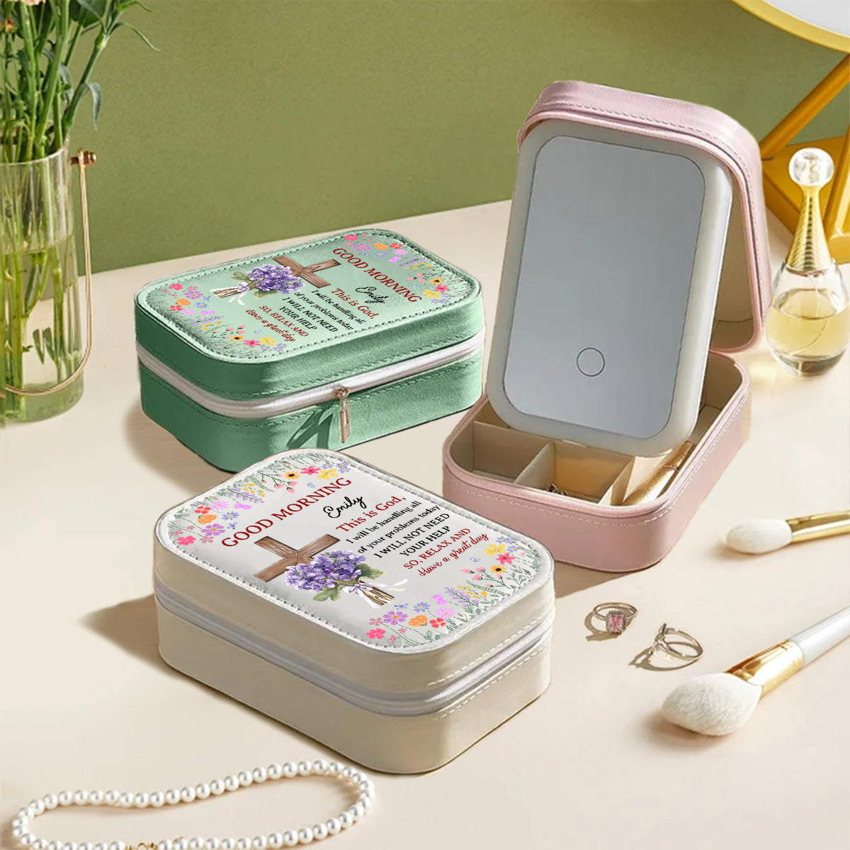 Good Morning This Is God - Personalized Custom Jewelry Box With LED Mirror