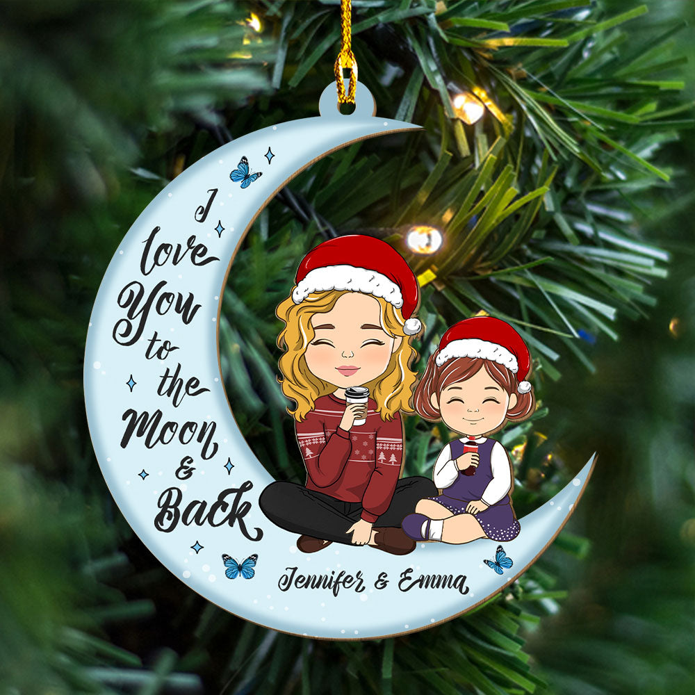 Love You To The Moon And Back - Personalized Custom Wood Ornament