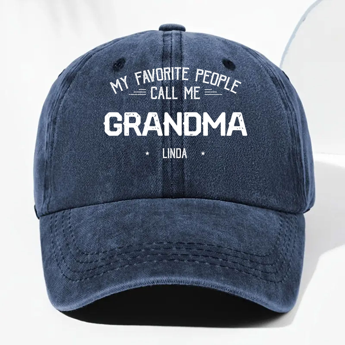My Favorite People Call Me Grandma Mom - Personalized Custom Vintage Washed Denim Cap