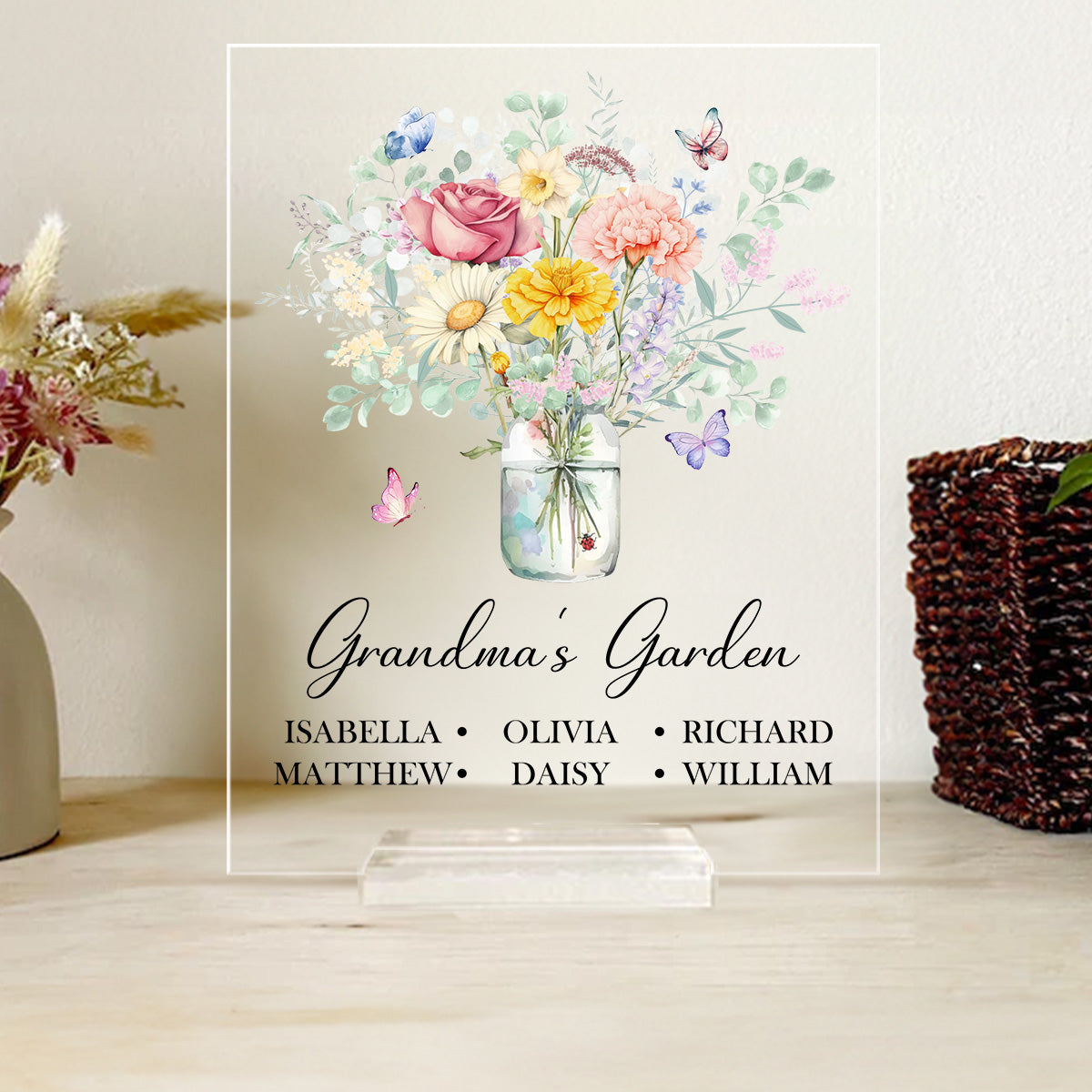Birth Flower Grandma Bouquet - Personalized Custom Acrylic Plaque With Base