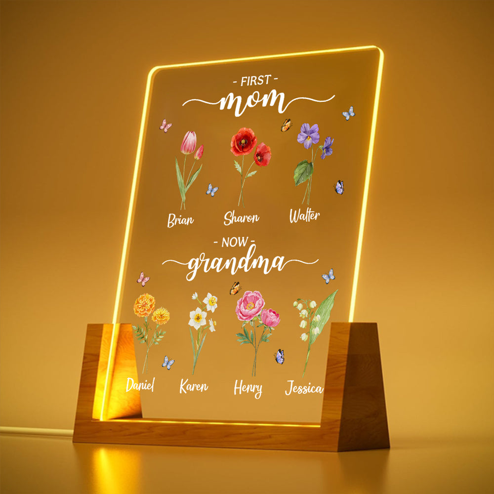 First Mom Now Grandma - Personalized Custom Plaque With Walnut Base