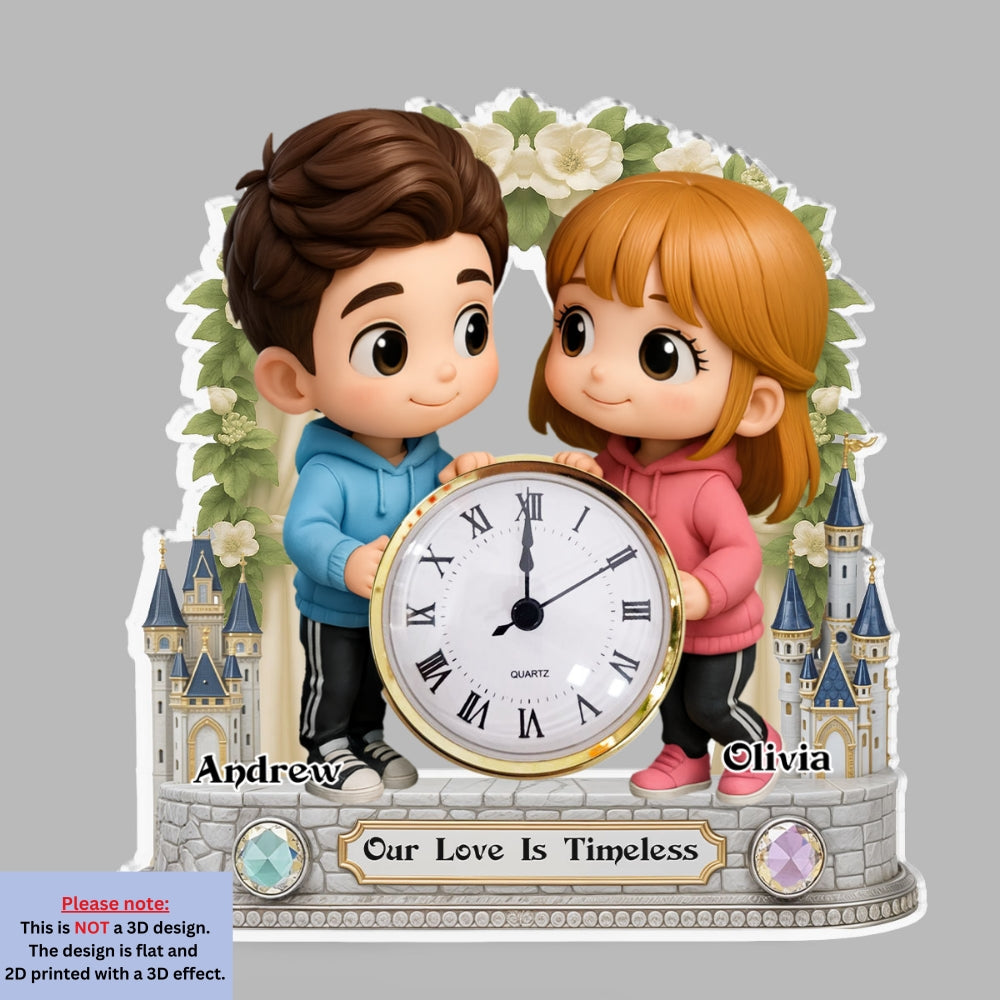 Cute Cartoon Couple - Personalized Custom Acrylic Desk Clock Plaque