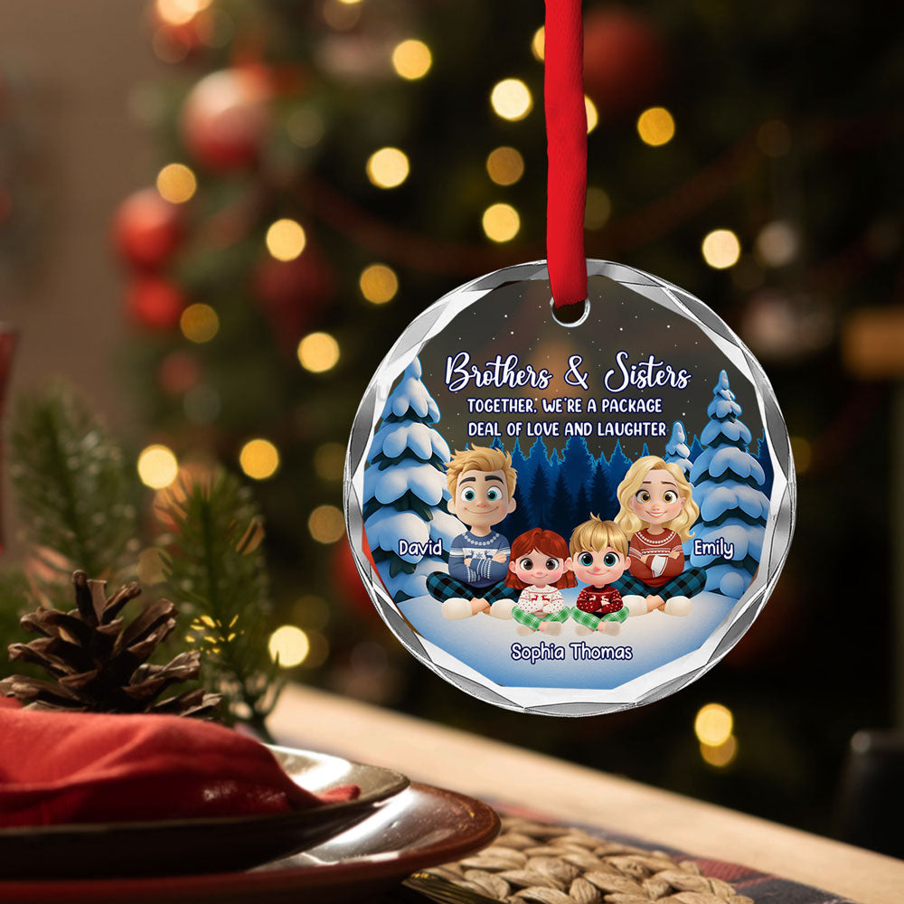 Laugh Love Live With Siblings - Personalized Custom Glass Ornament