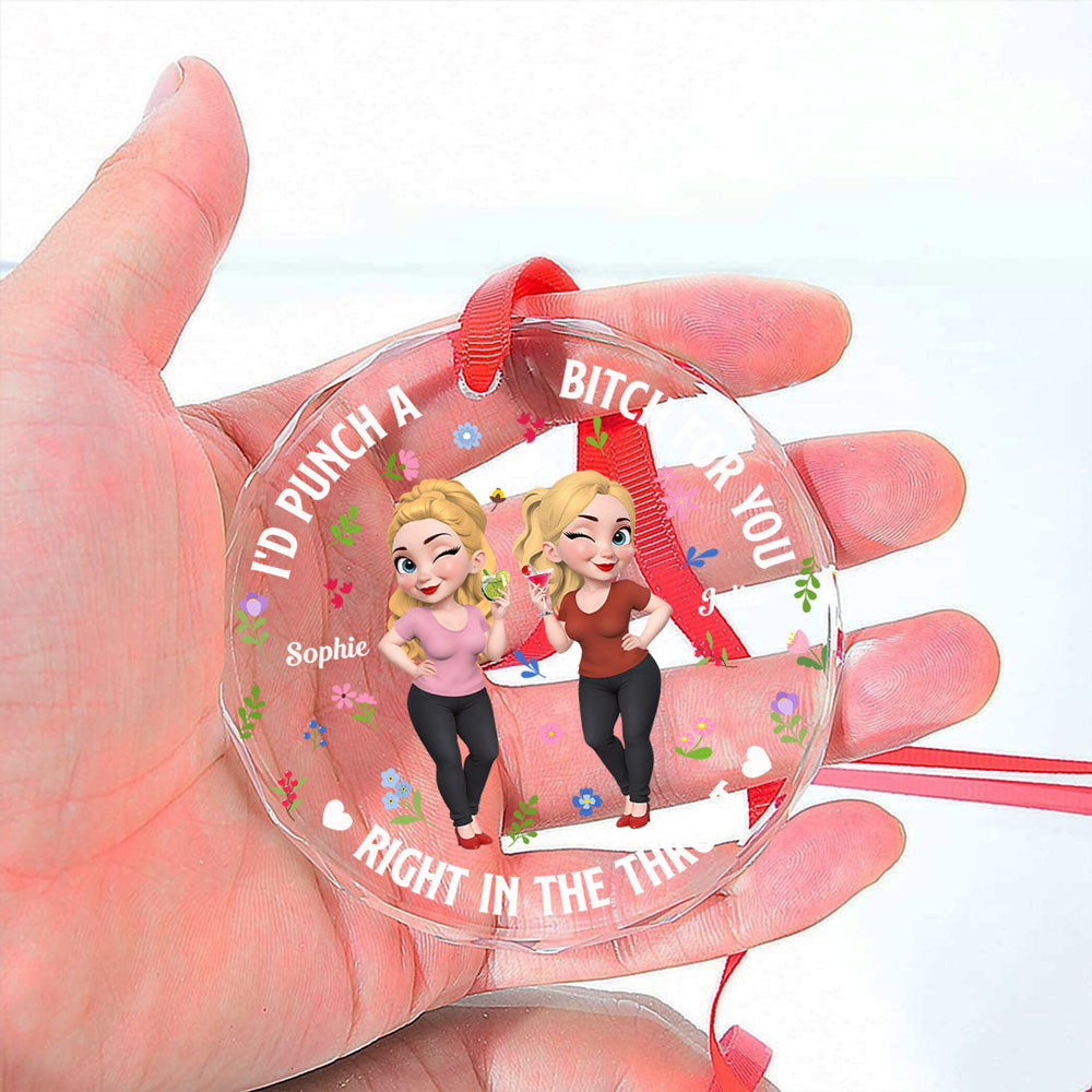 Right In The Throat Bestie Cartoonize - Personalized Custom Glass Ornament