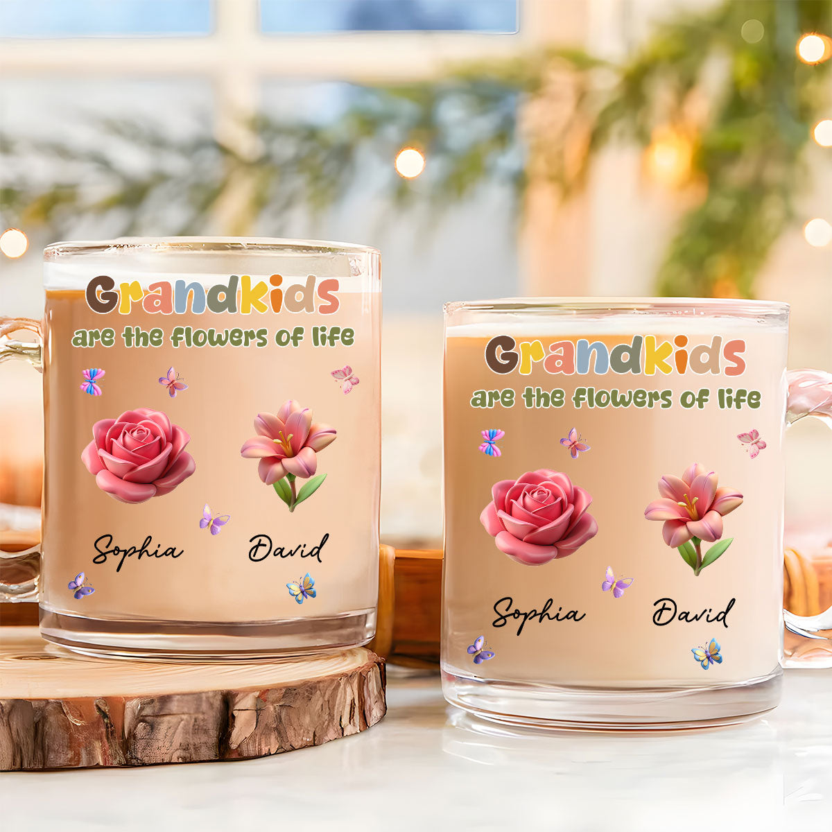 Grandkids Are The Flowers Of Life - Personalized Custom Glass Mug
