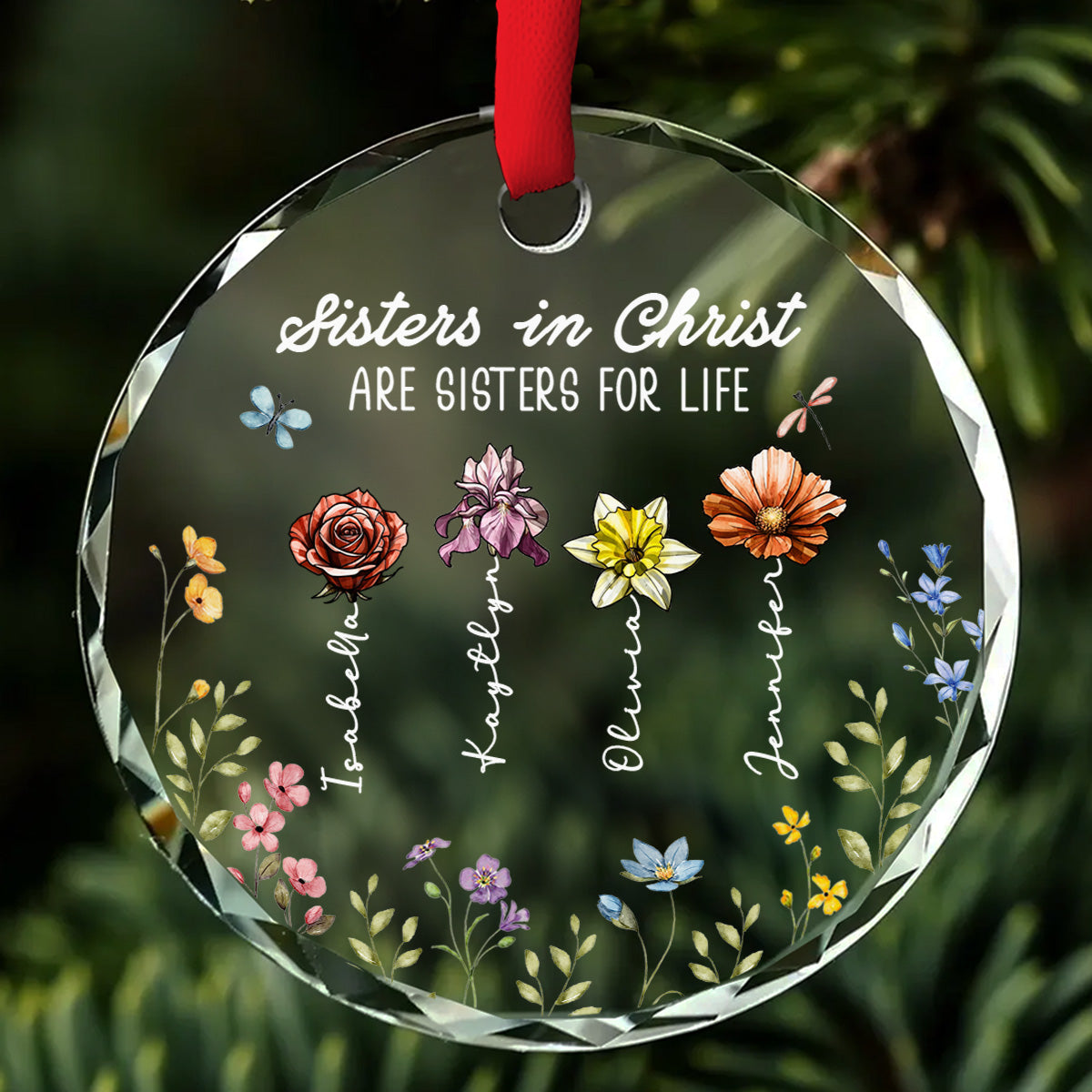 Christ Makes Sisters For Eternity -  Personalized Custom Glass Ornament