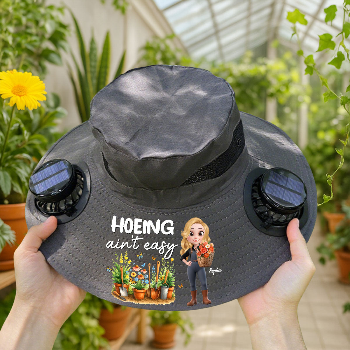 Hoeing Aint Easy- Personalized Custom Solar Fan Hat