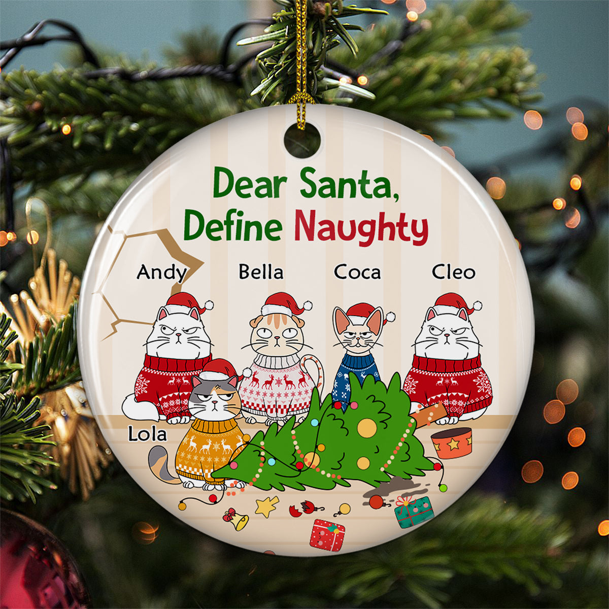 Santa Define Naughty Cats - Personalized Custom Ceramic Ornament