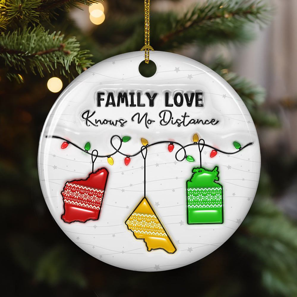 Family Love Knows No Distance Australia Version - Personalized Custom 3D Inflated Effect Ceramic Ornament