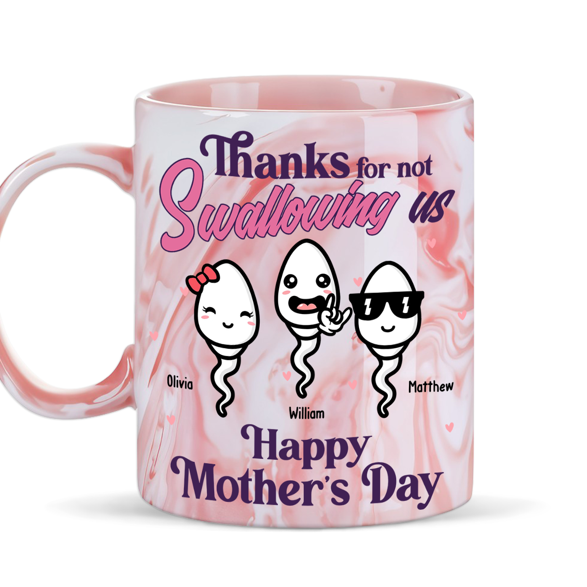 Thanks For Not Swallowing Us - Personalized Custom Pink Marble Mug