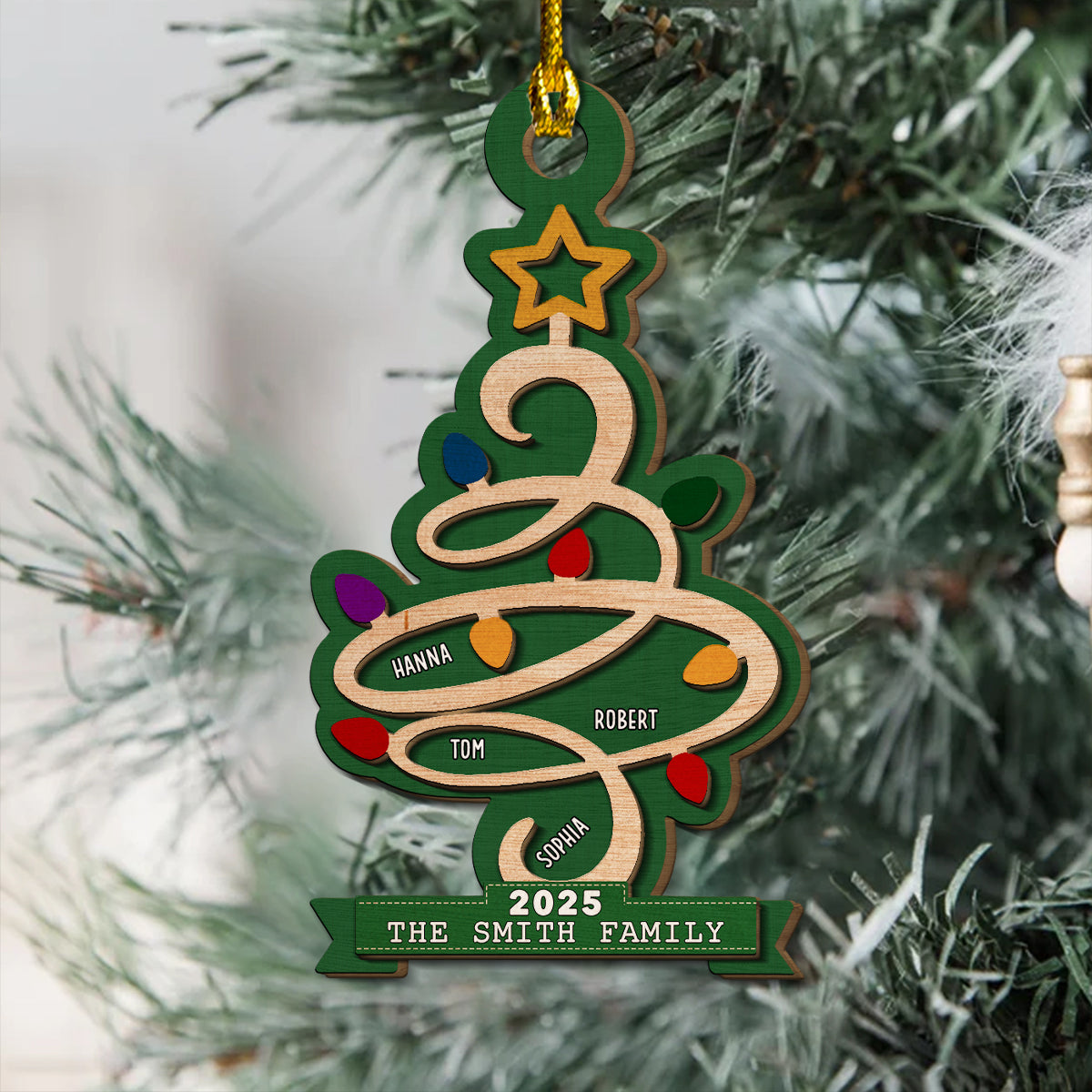 Christmas Tree Family Custom Name 2025 - Personalized Custom 2-layered Wood Ornament