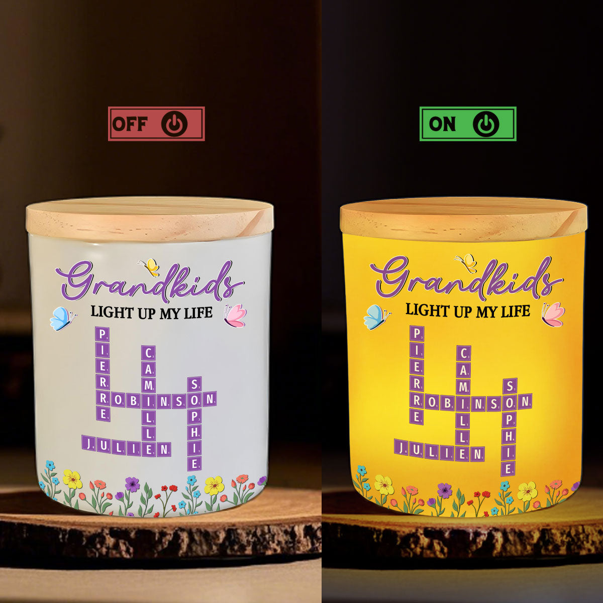Love My Grandkids Crossword - Personalized Custom Glass Jar With LED Candle