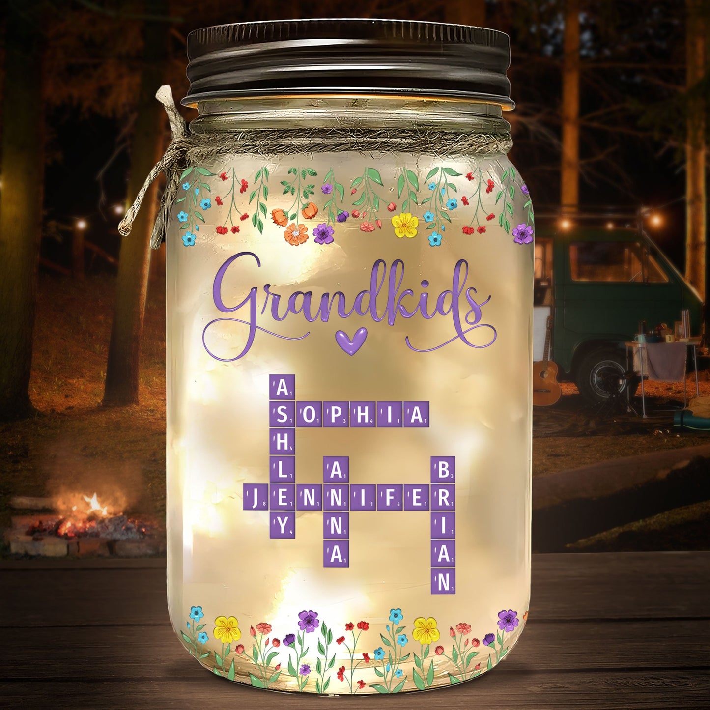 Love My Grandkids Crossword - Personalized Custom Mason Jar Light