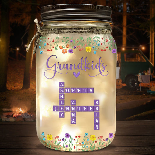 Love My Grandkids Crossword - Personalized Custom Mason Jar Light