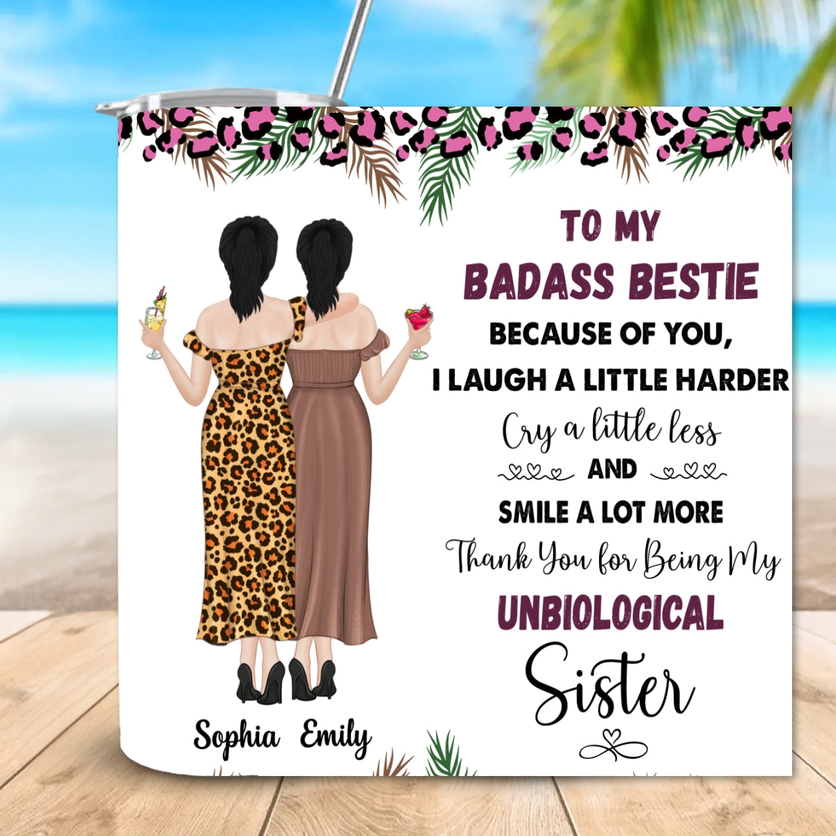 Because Of You I Laugh A Little Harder - Personalized Custom Skinny Tumbler