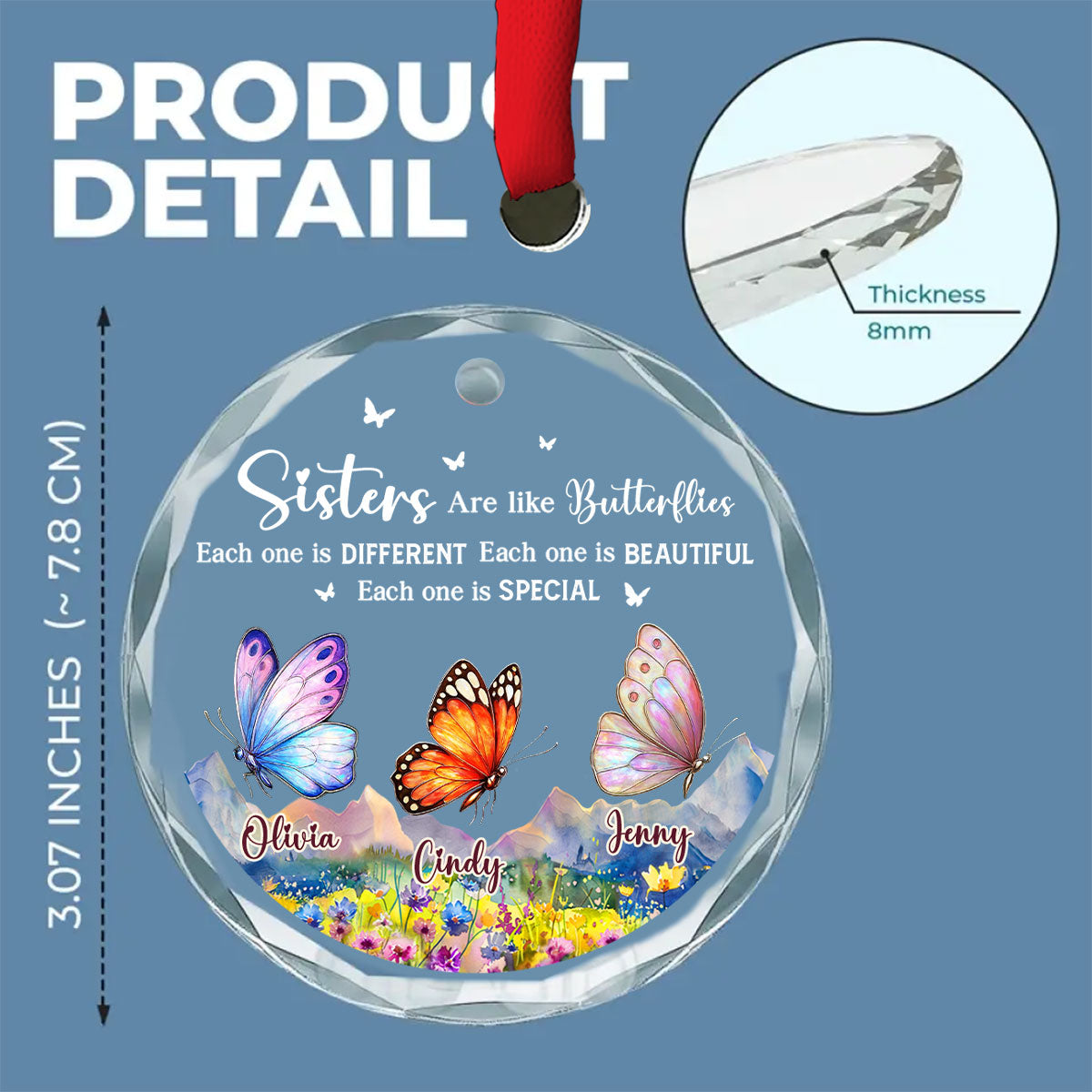 Sisters Are Like Butterflies - Personalized Custom Glass Ornament