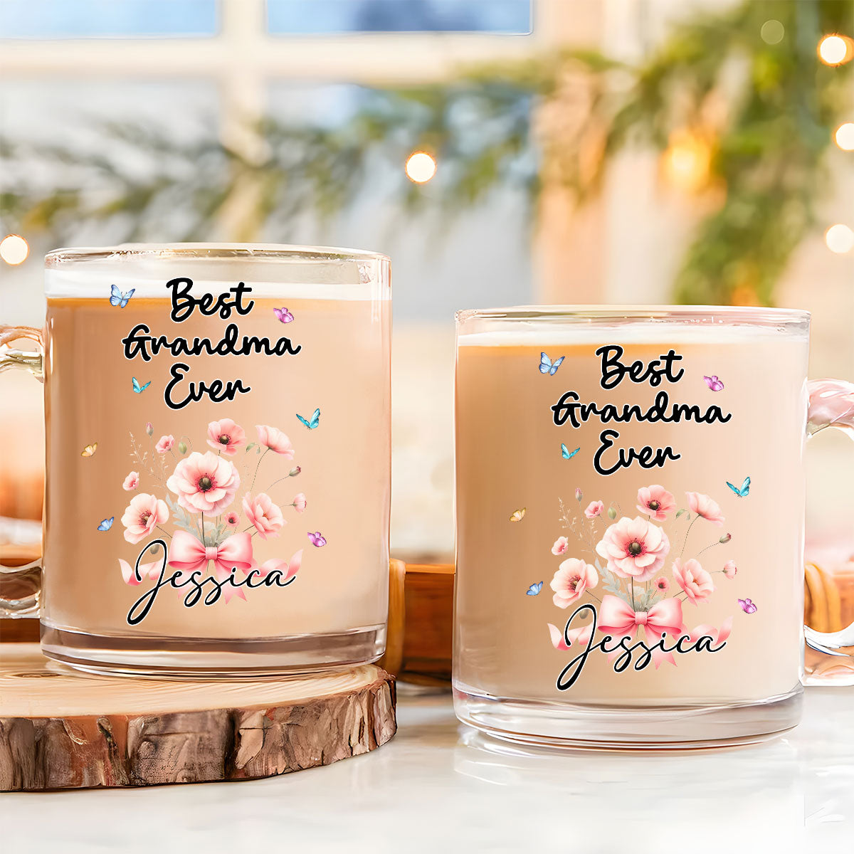 Best Grandma Flower - Personalized Custom Glass Mug