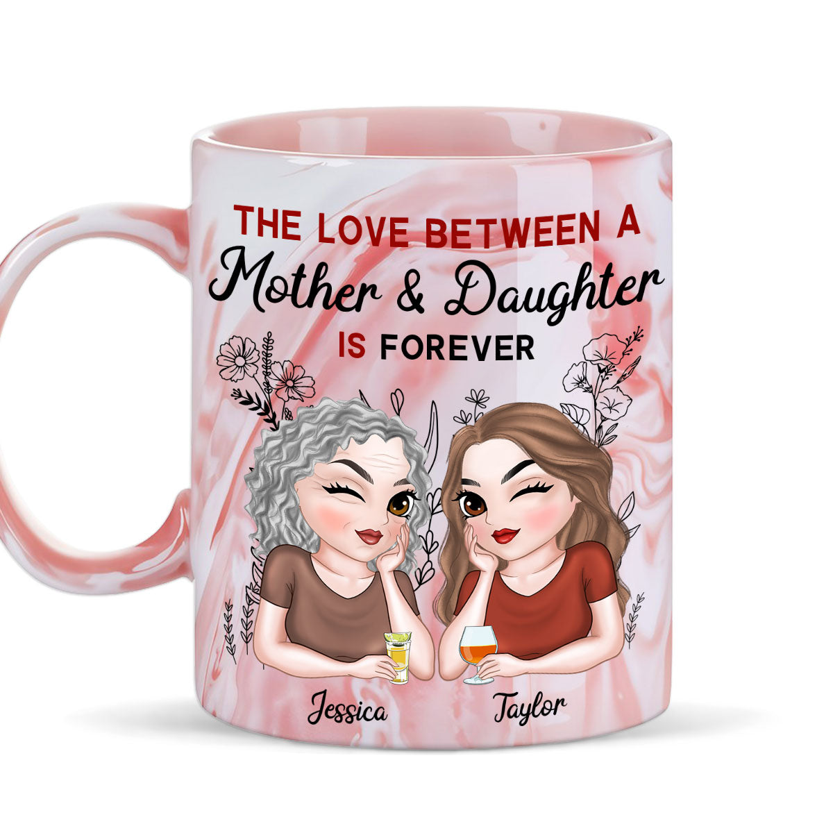 Mother And Daughter Always Together - Personalized Custom Pink Marble Mug