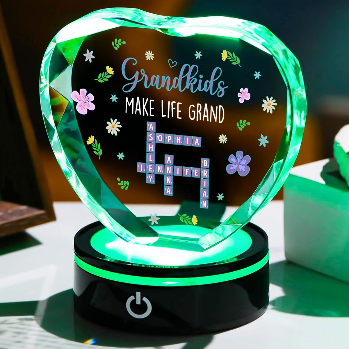 Grandkids Make Life Grand Crossword - Personalized Custom Crystal Led Light