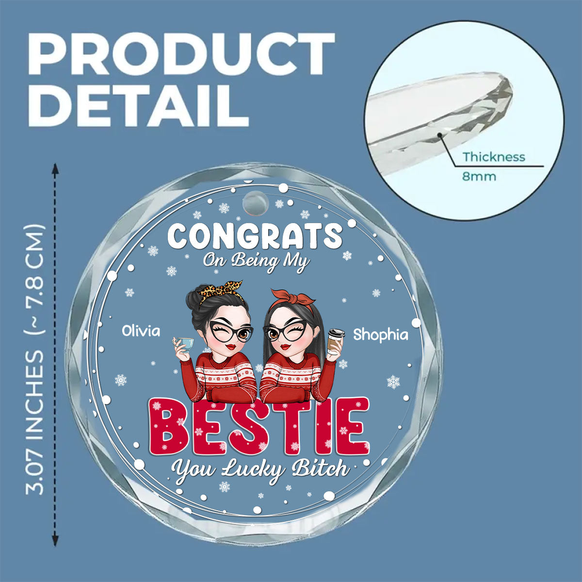Thank You For Being My Bestie - Personalized Custom Glass Ornament