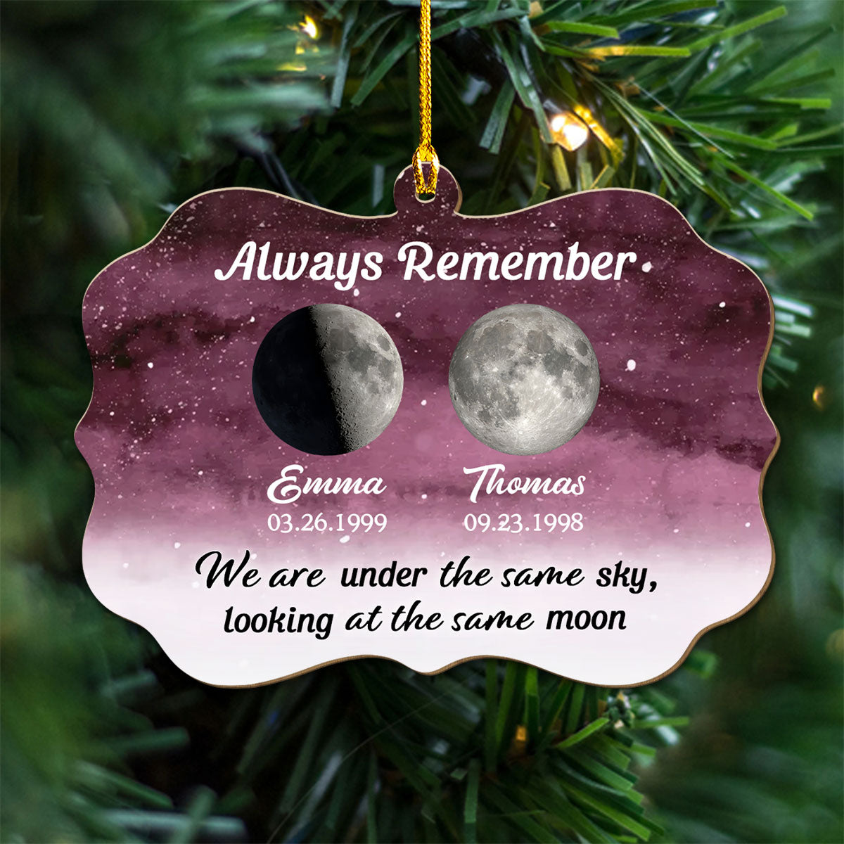 Looking At The Same Moon - Personalized Custom Wood Ornament