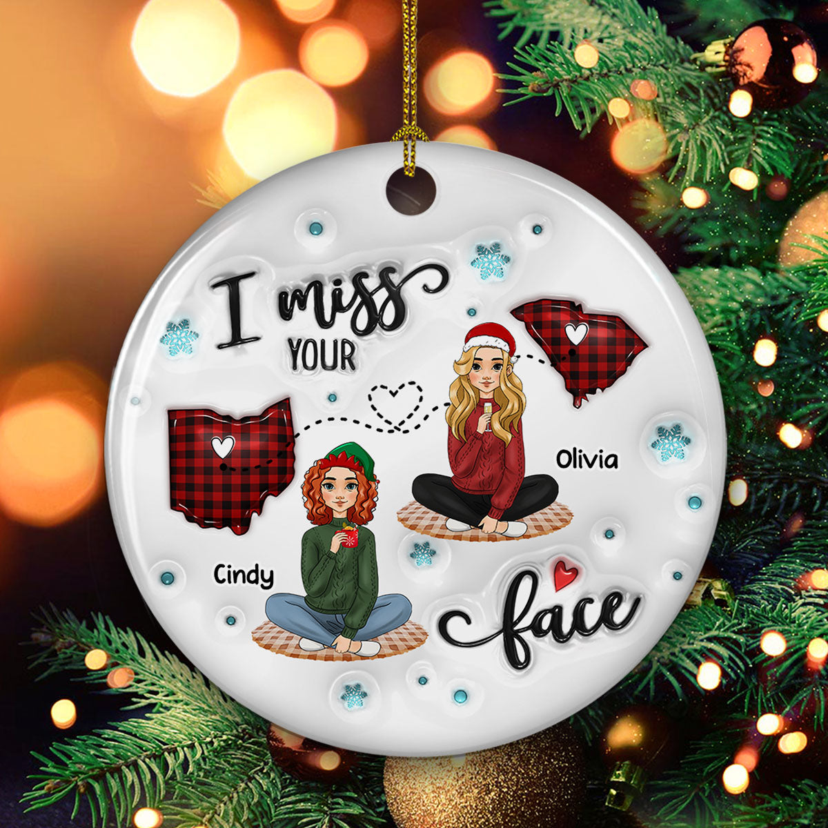 Long Distance Doll Besties - Personalized Custom 3D Inflated Effect Ceramic Ornament