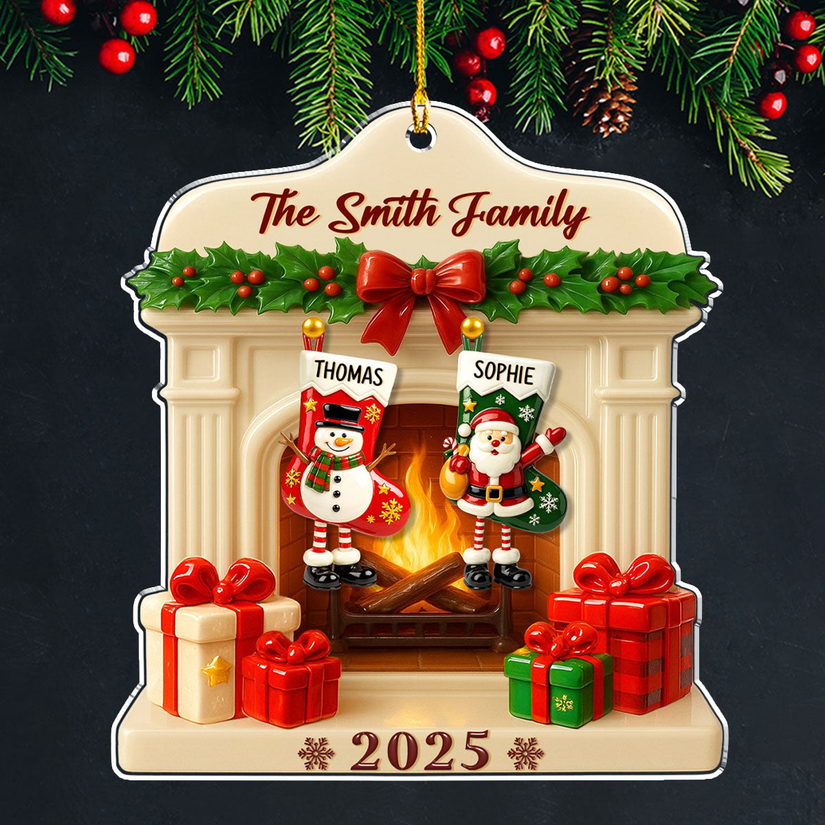 Jolly Stockings Hanging - Personalized Custom Acrylic Ornament