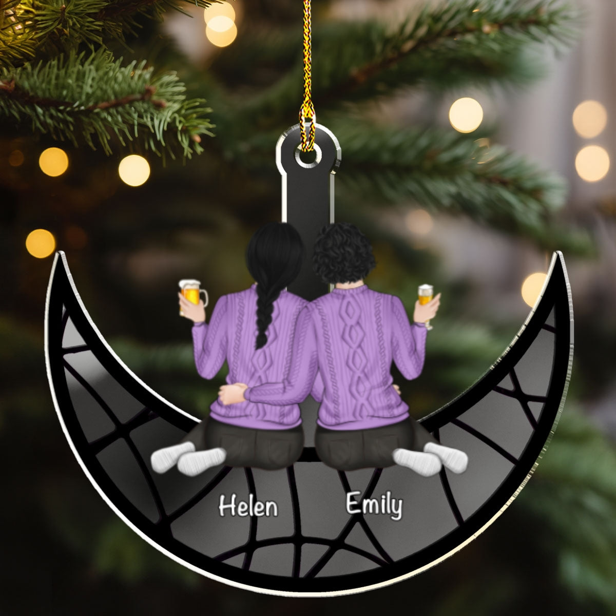 Besties Sitting On The Moon - Personalized Custom Mirrored Acrylic Ornament