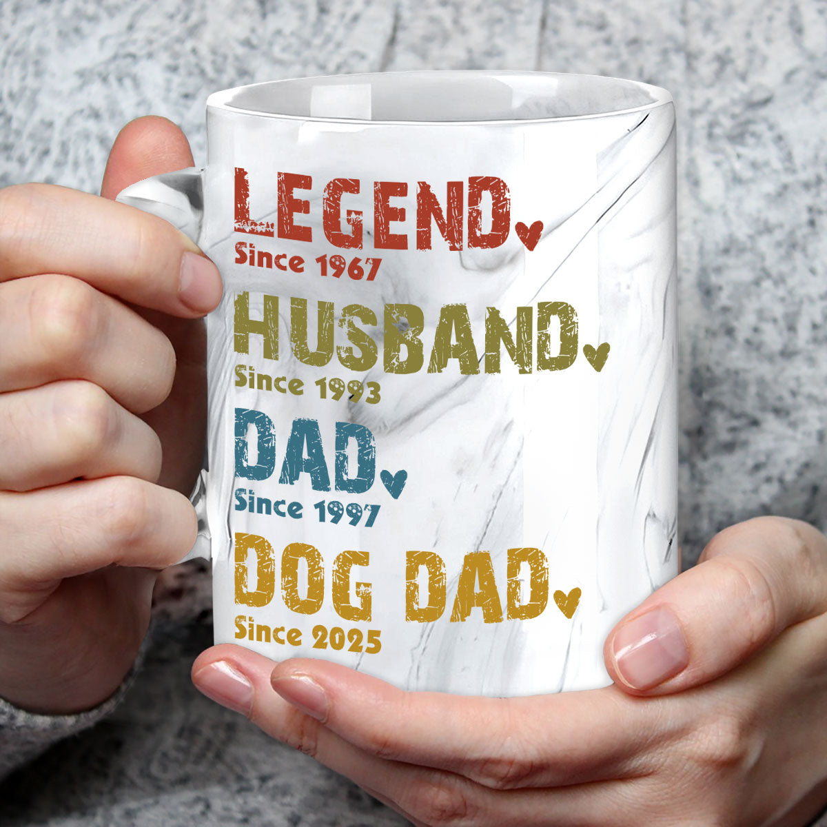 Legend, Husband, Dad, Grandpa - Personalized Custom Grey Marble Mug