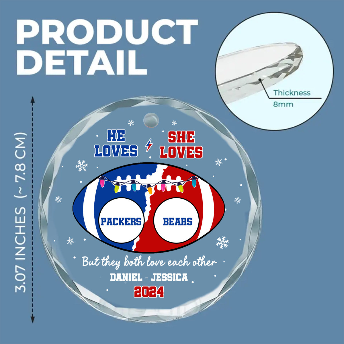 He Loves, She Loves Teams - Personalized Custom Glass Ornament
