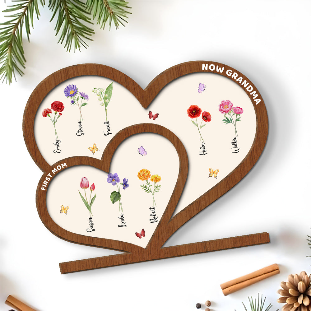 First Mom Now Grandma - Personalized Custom 2-Layer Wood Plaque With Flat Base