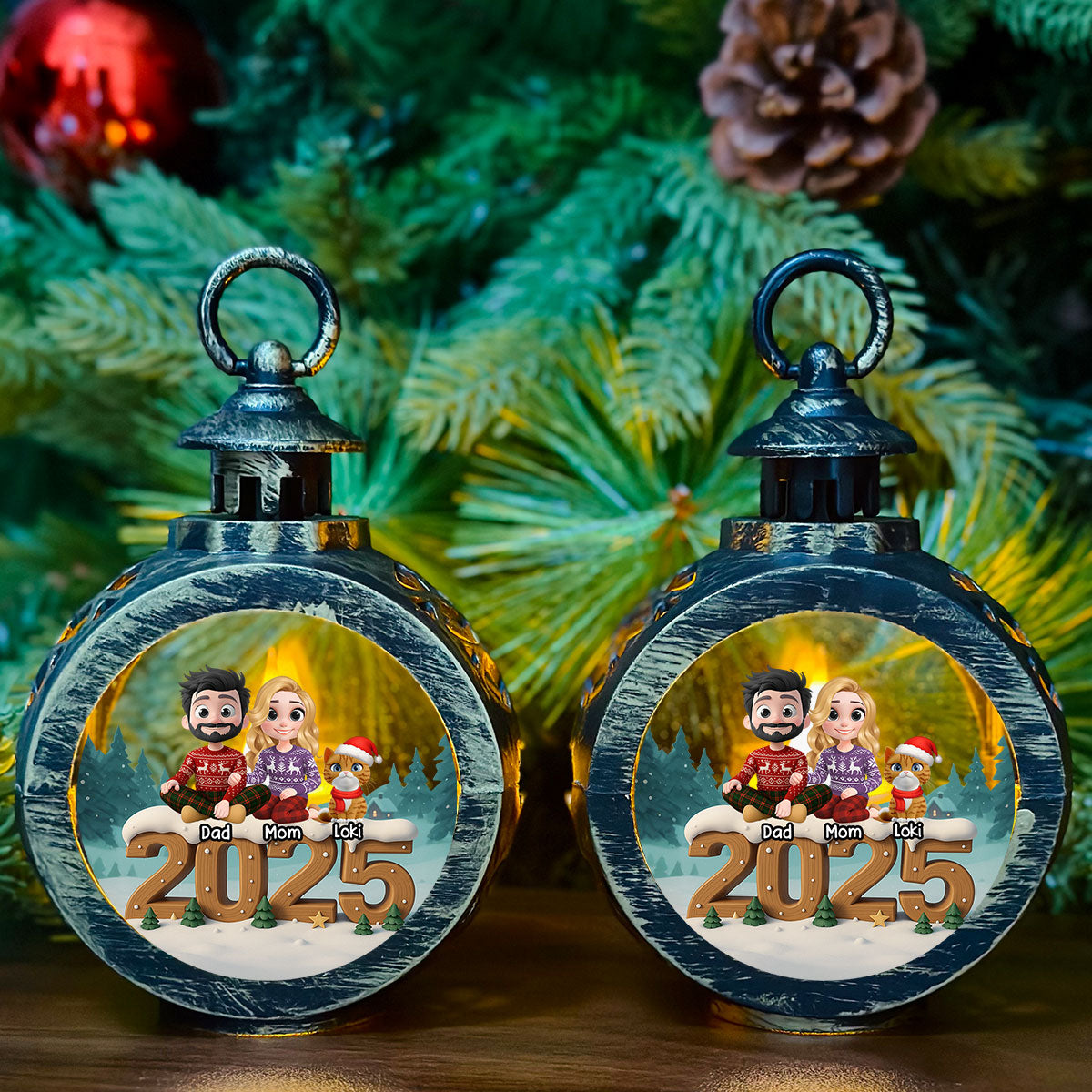 As A Family Now With Cats - Personalized Custom 3D Effect Christmas Lantern