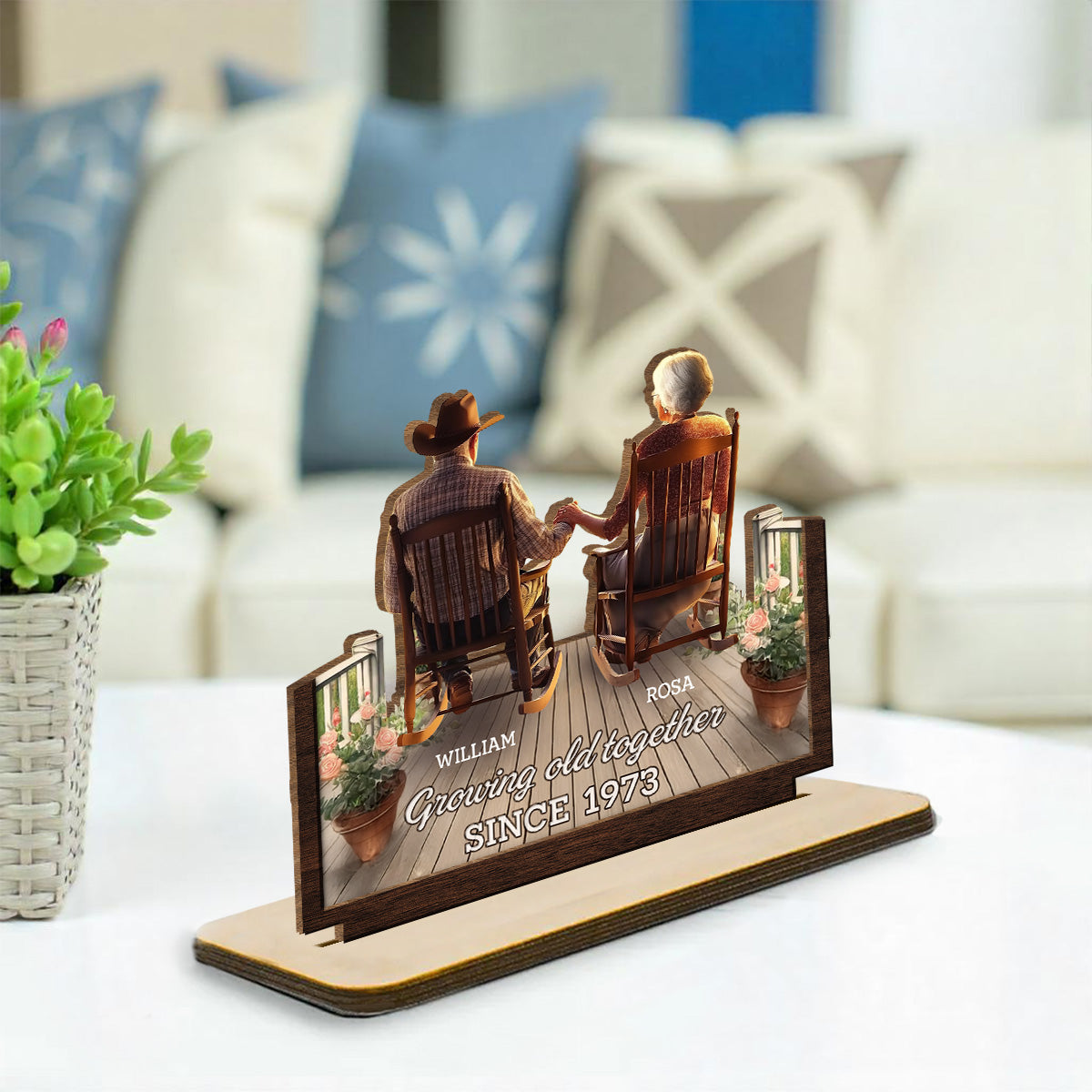 Porchside Bliss - Personalized Custom 2-Layer Wood Plaque With Flat Base