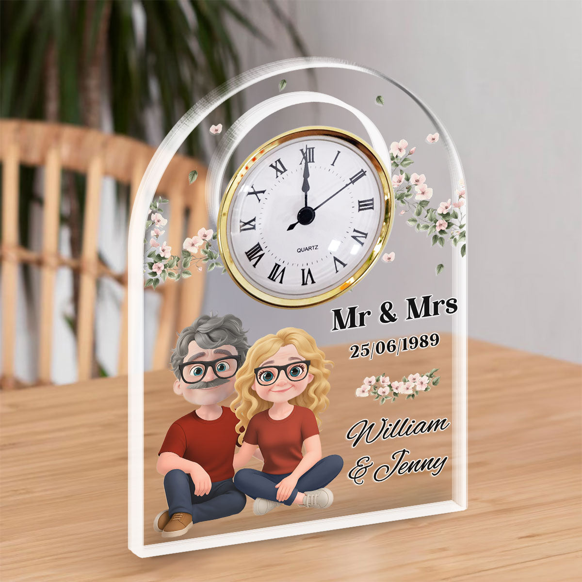Mr And Mrs - Personalized Custom Acrylic Desk Clock Plaque