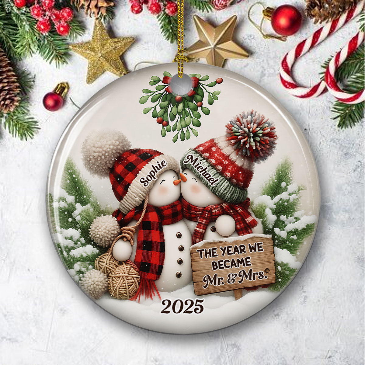 Merry And Bright Together - Personalized Custom Ceramic Ornament