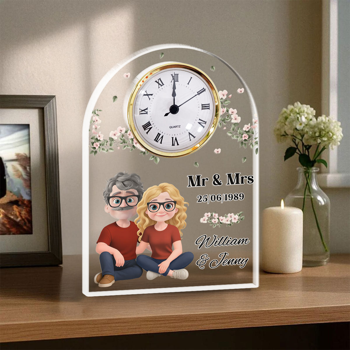 Mr And Mrs - Personalized Custom Acrylic Desk Clock Plaque