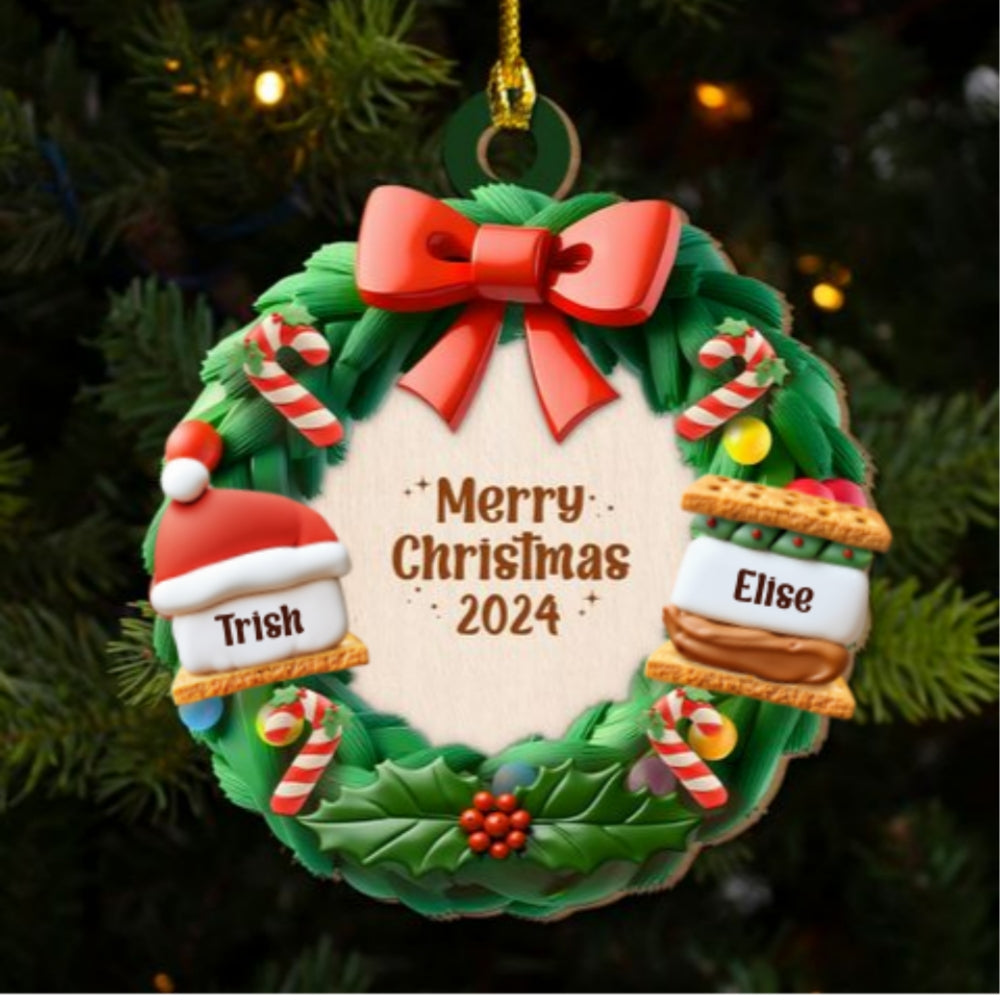 Smore Family Christmas Together - Personalized Custom Freeshape 2-Layered Wood Ornament