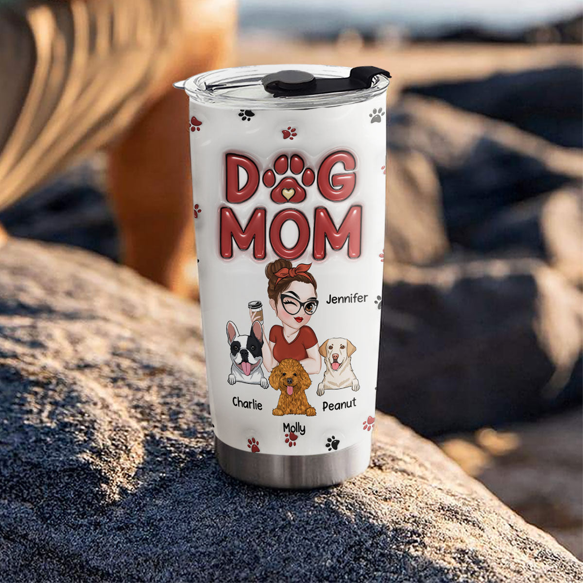 Lovely Dog Mom - Personalized Custom 3D Inflated Effect Tumbler