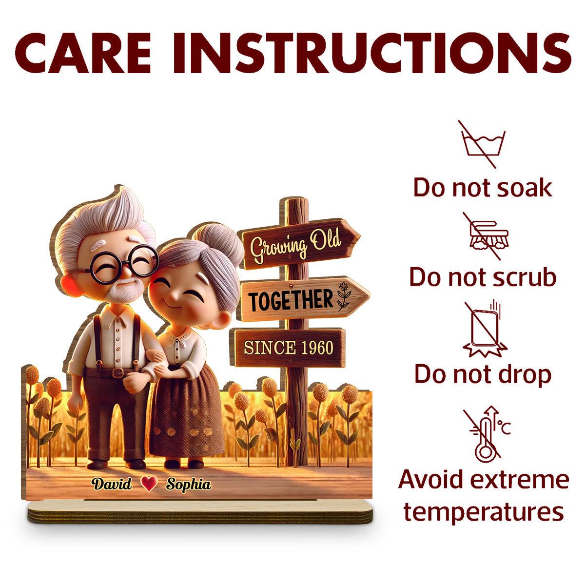 Timeless Love - Personalized Custom 2-Layer Wood Plaque With Flat Base