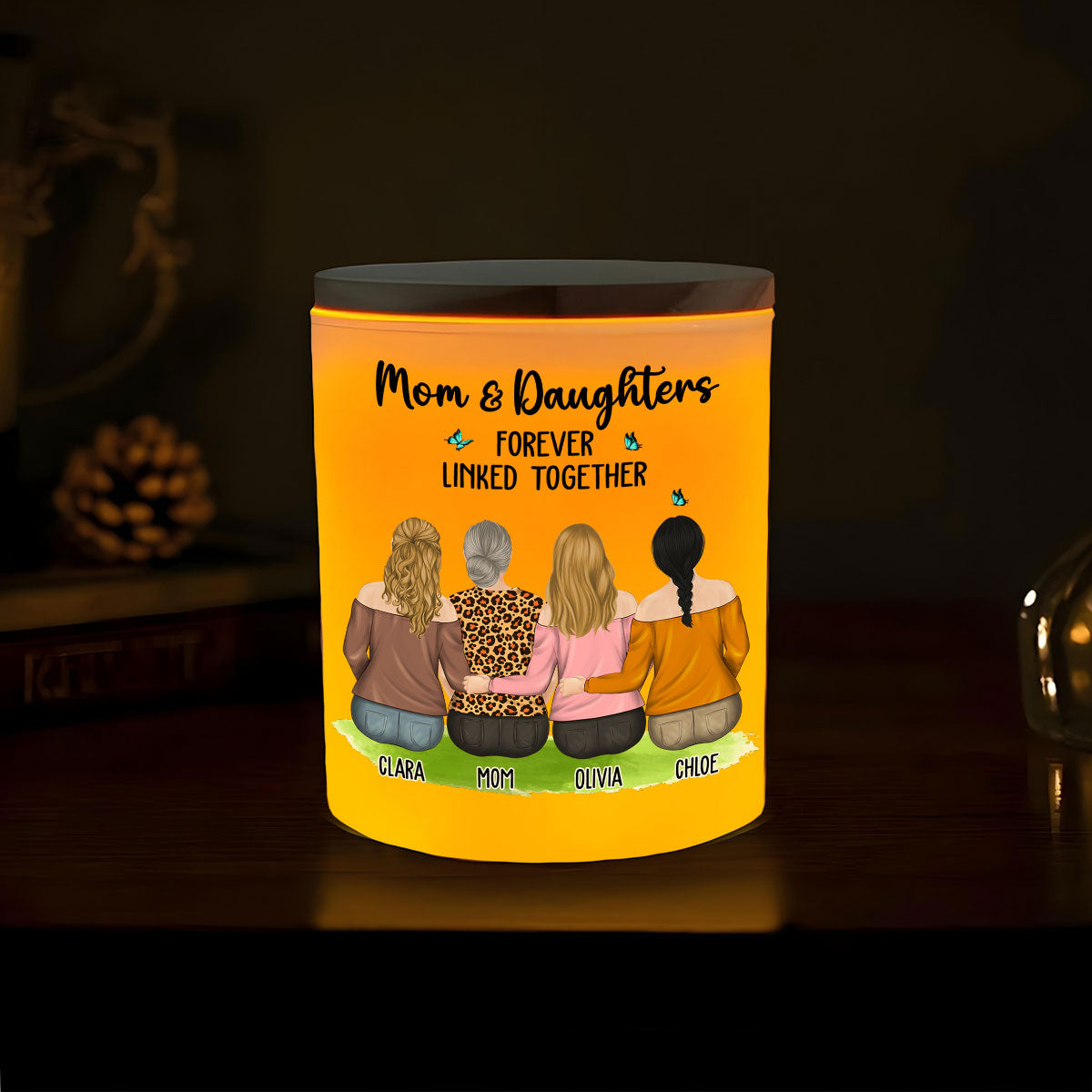 Mom And Children Forever Linked Together - Personalized Custom Glass Jar With LED Candle