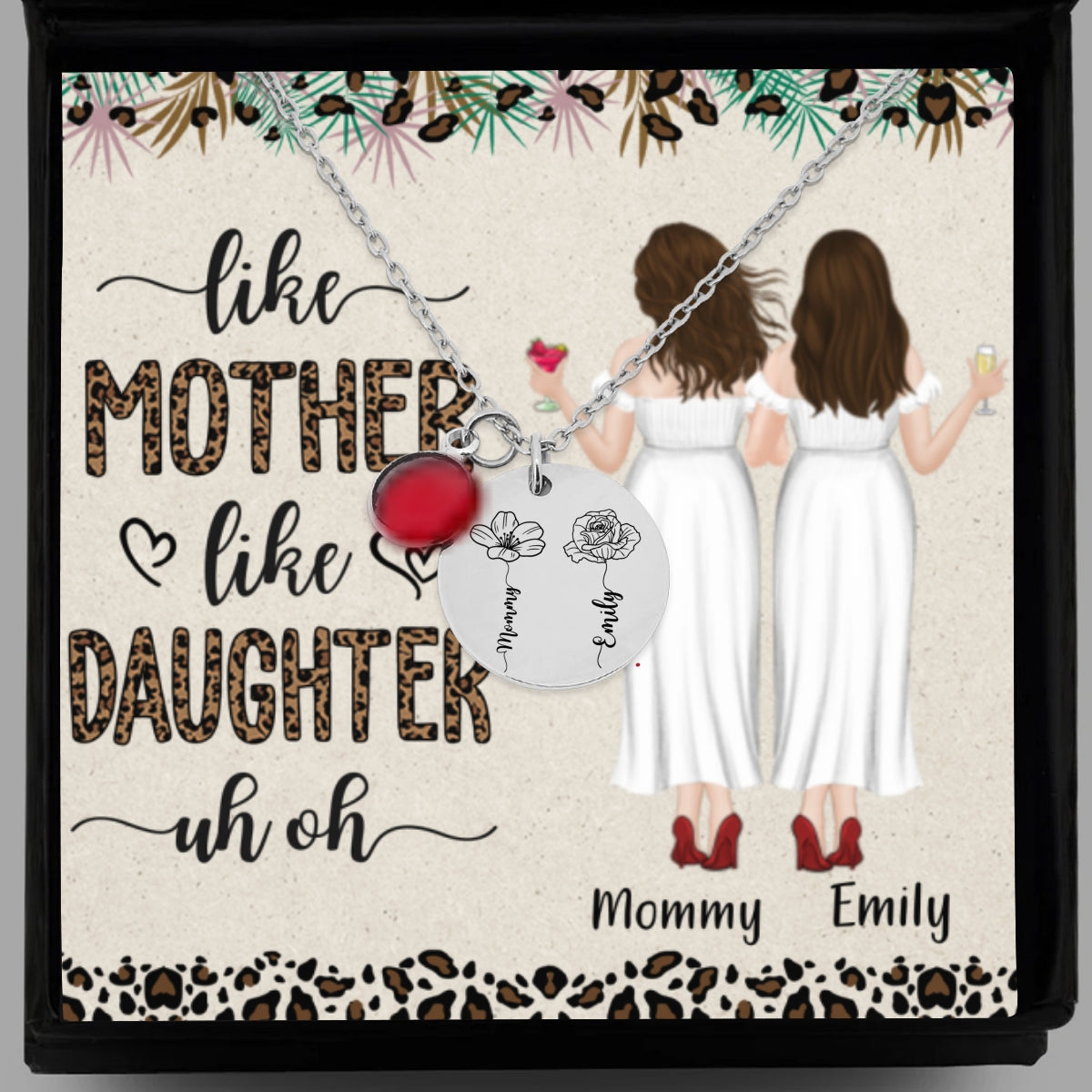 Like Mother Like Daughter - Personalized Custom Birthstone Necklace With Message Card