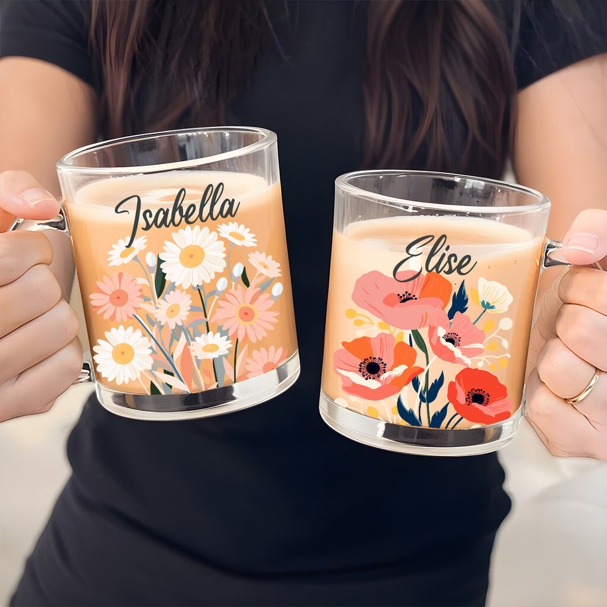 Custom Name Birth Month FLowers - Personalized Custom Glass Mug
