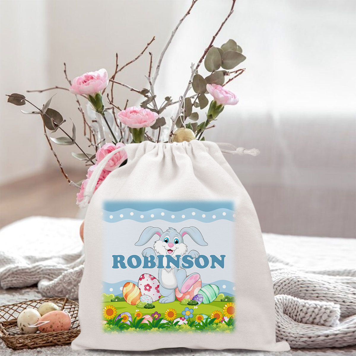 Blue Pink Bunny - Personalized Custom Favor Bag