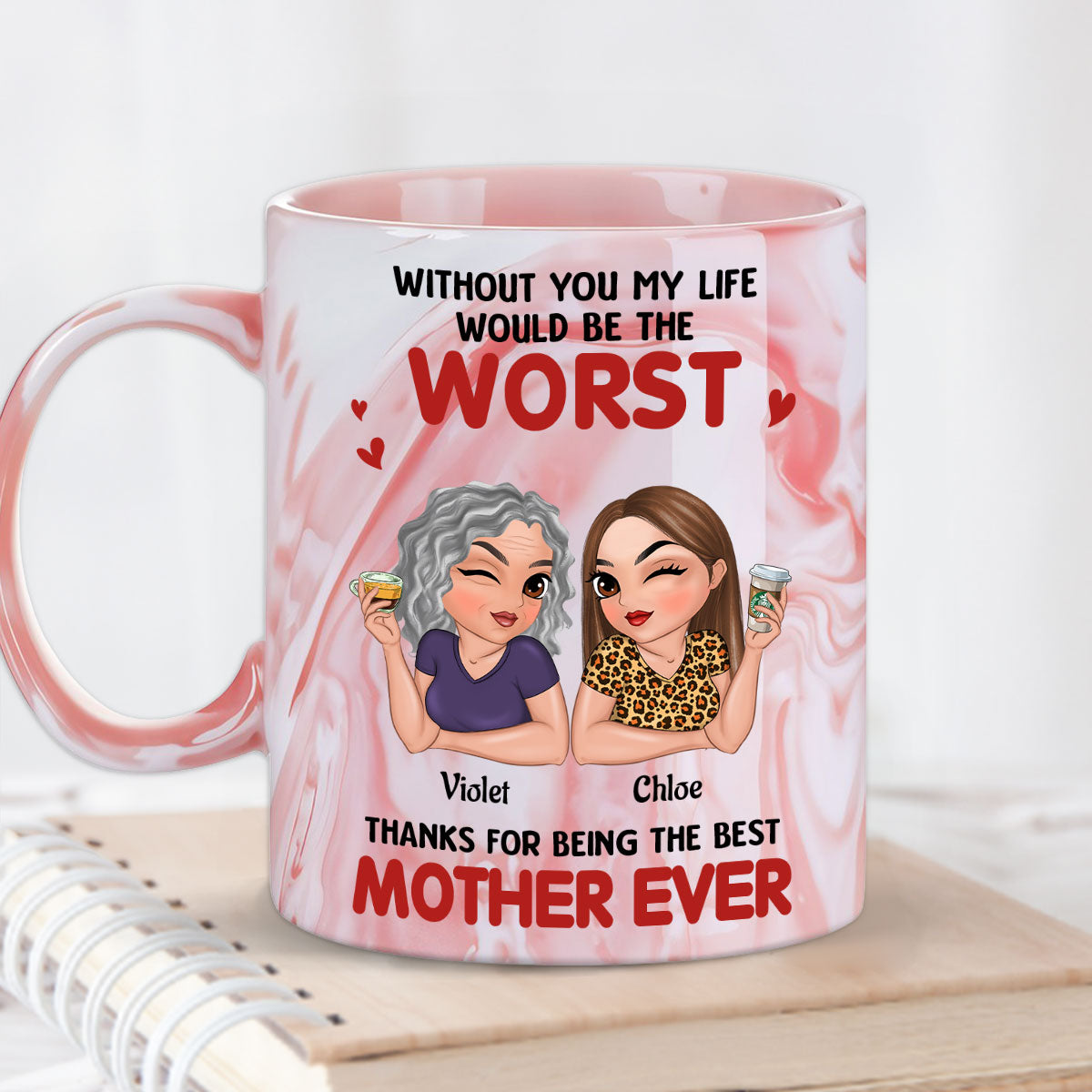 Best Mom Ever - Personalized Custom Pink Marble Mug