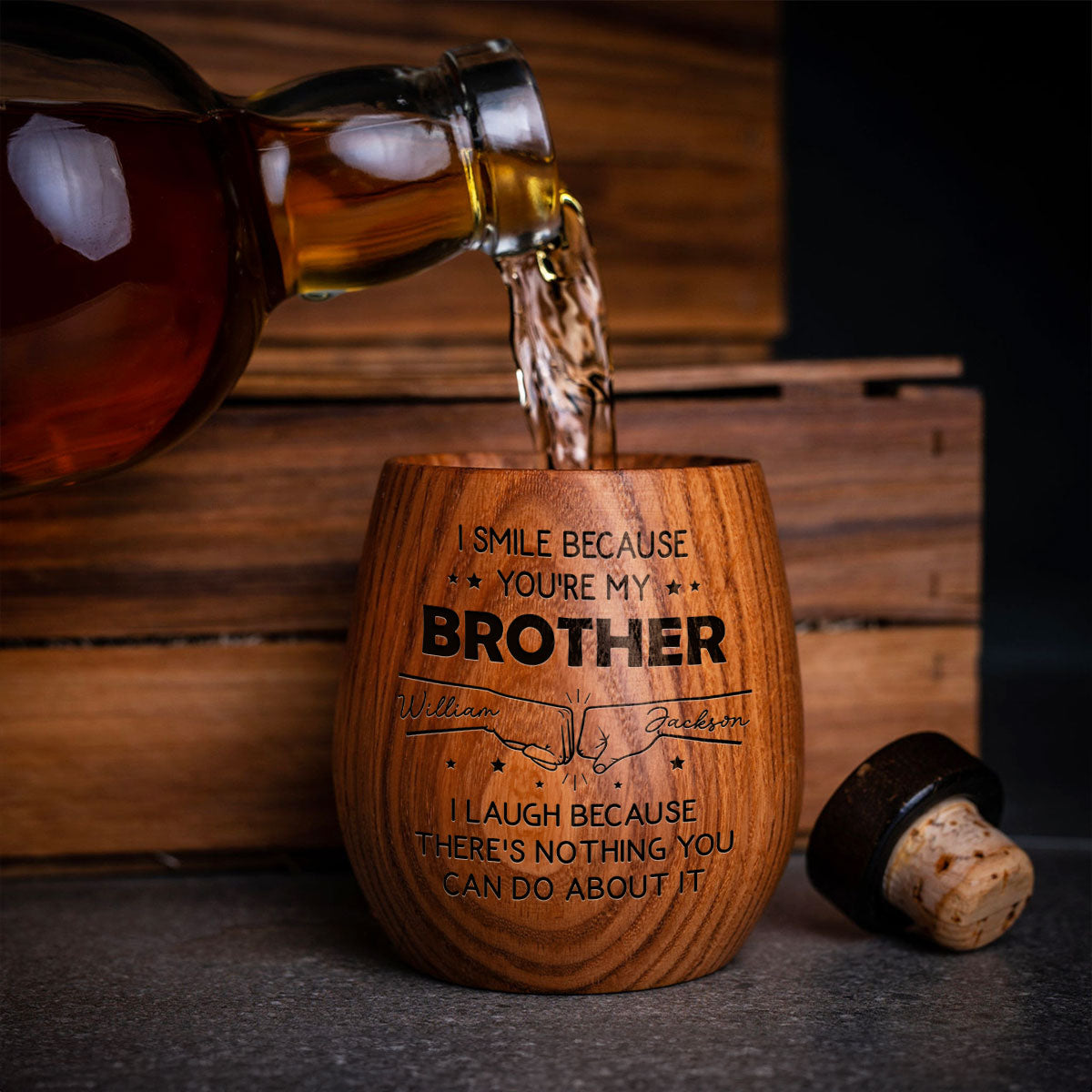 I Smile Because Of You Brother - Personalized Custom Engraved Wooden Whiskey Glass