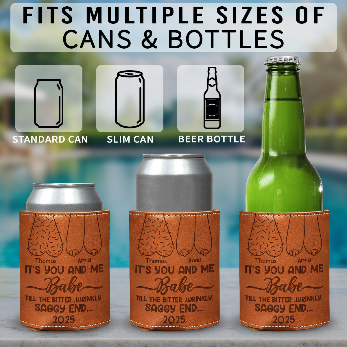 It's You And Me - Personalized Custom Engraved Leather Can Cooler Holder