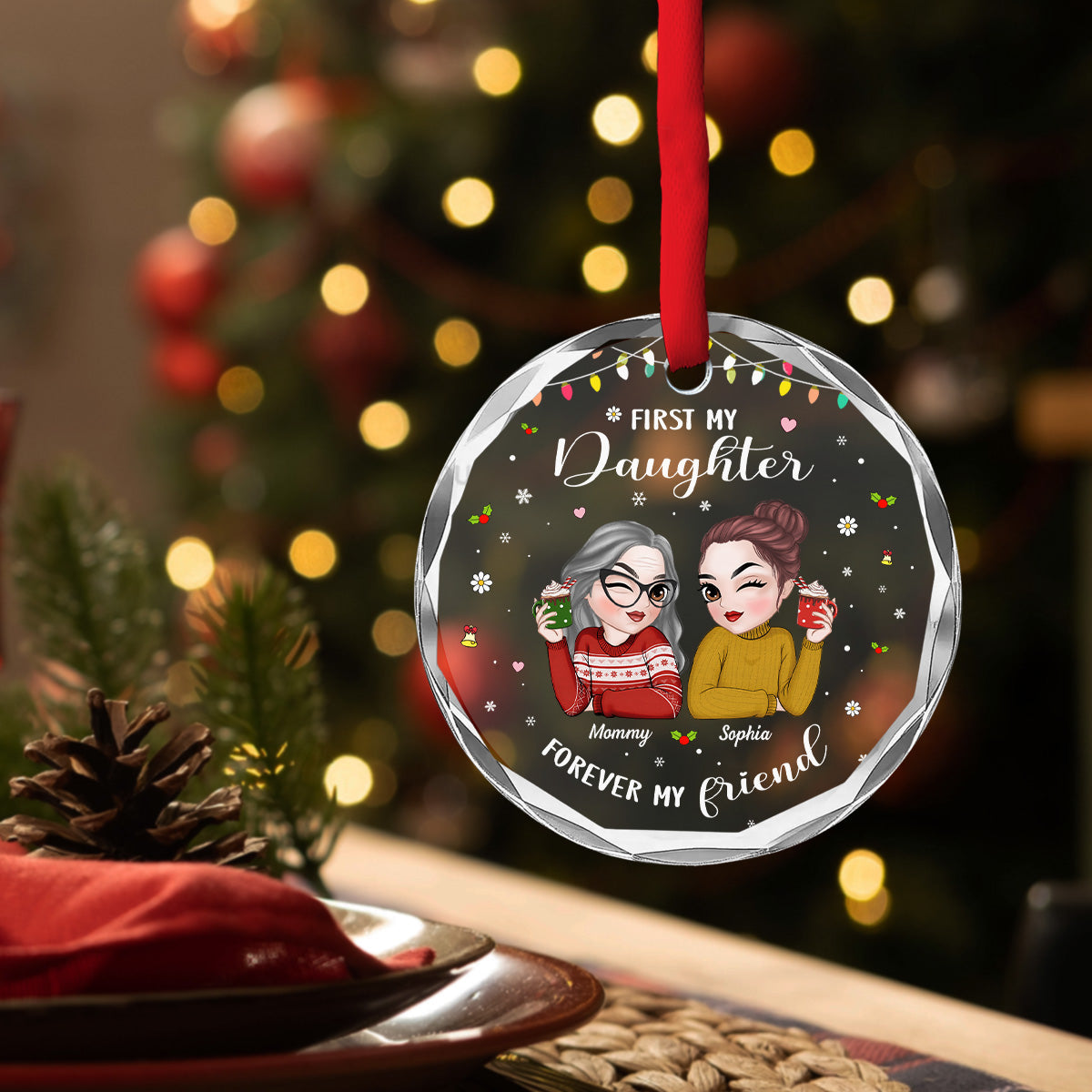 First My Daughter Forever My Friend - Personalized Custom Glass Ornament